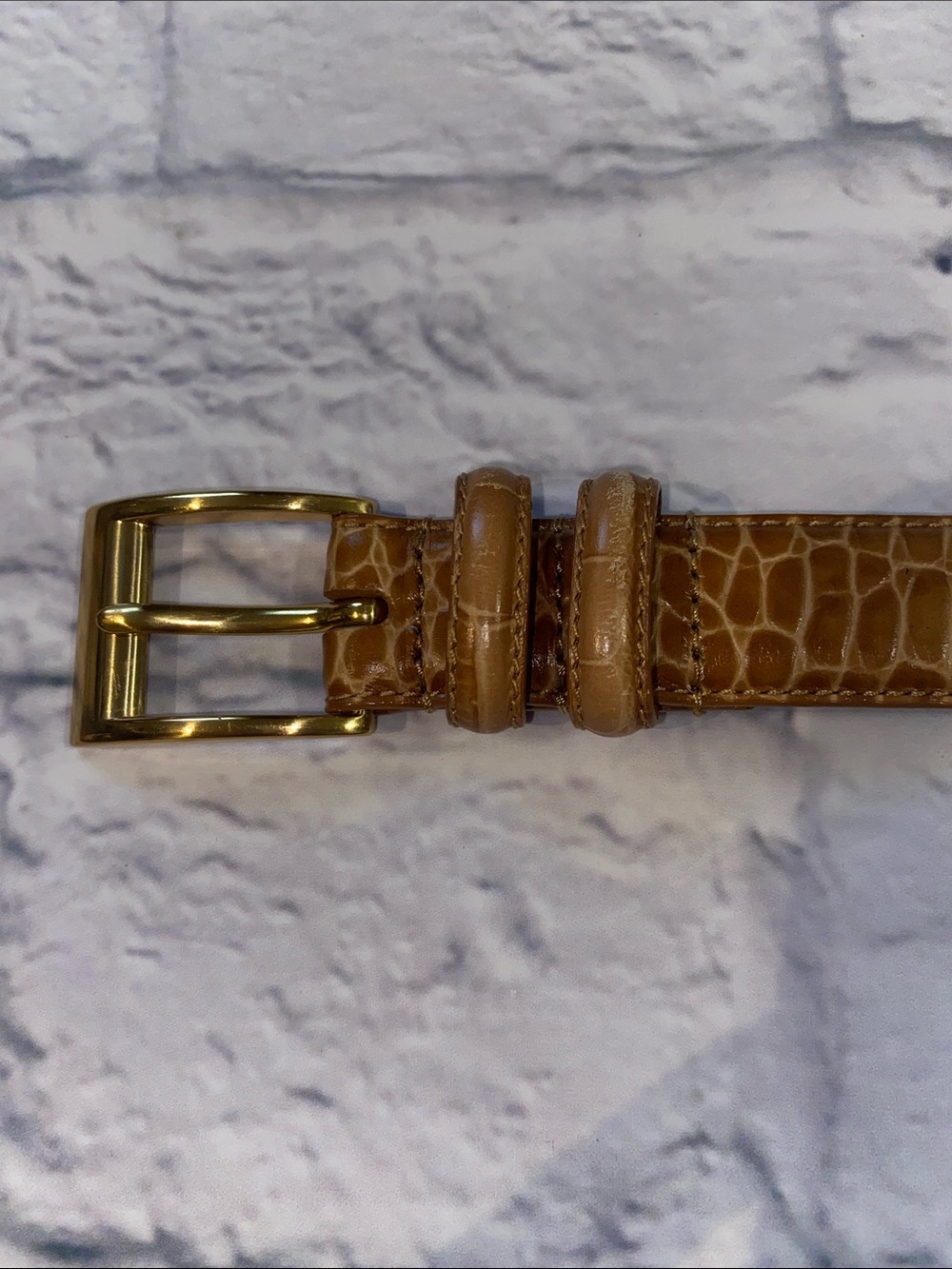 Lauren Ralph Lauren Croc-Embossed Leather Belt with Gold Buckle Tan Size L - Picture 3 of 13